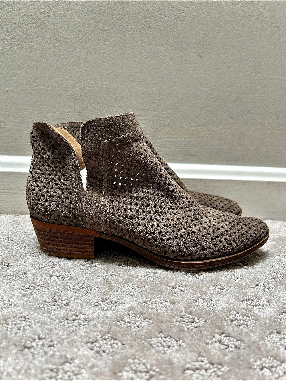 Lucky Brand Suede Perforated Low-Heel Bootie, Sz 6.5